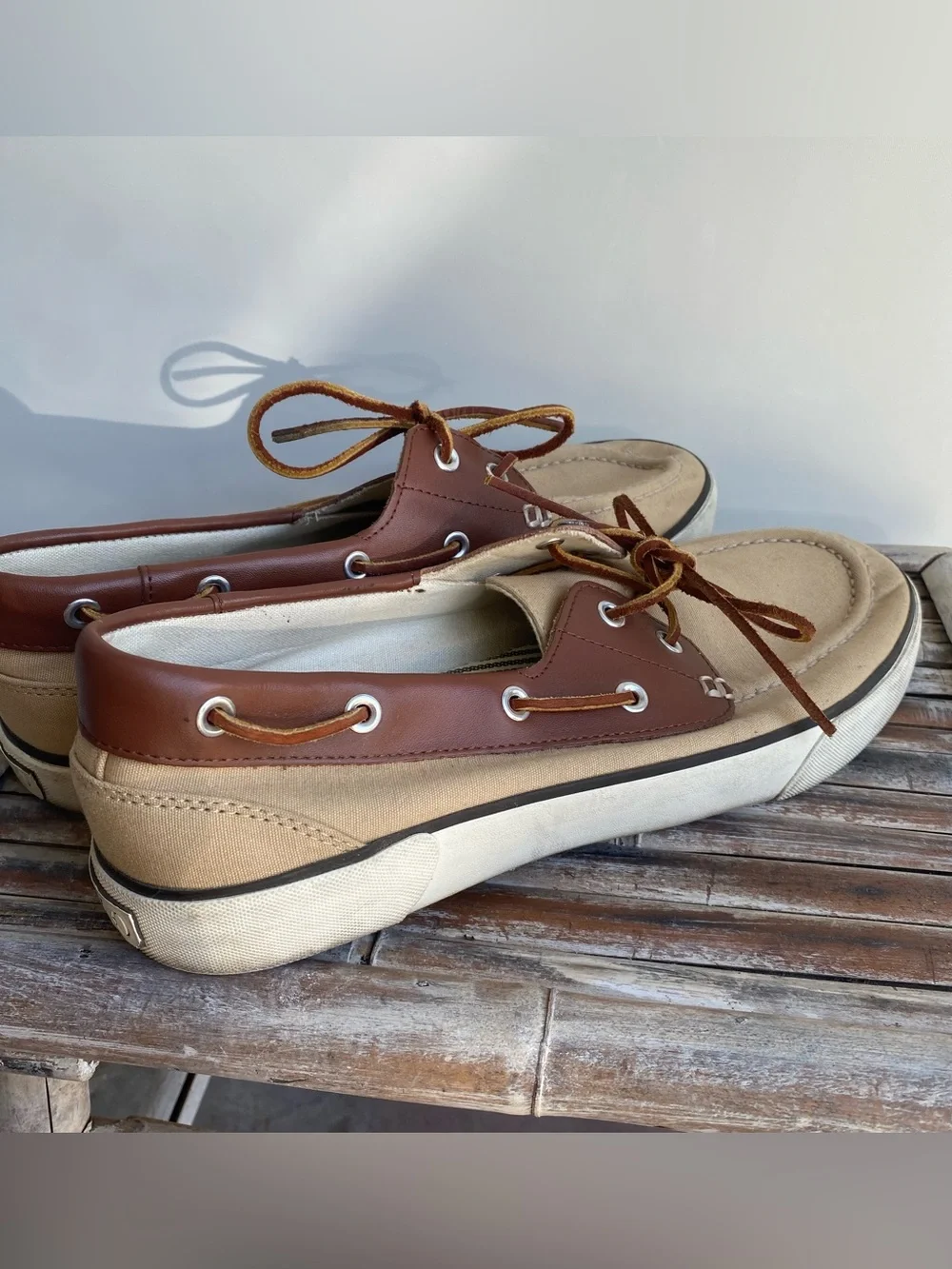 Mens POLO Ralph Lauren tan canvas leather Rylander boat shoes preppy casual 10